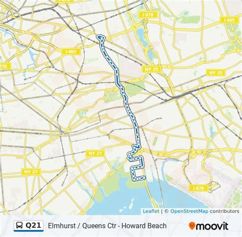 Q21 bus route - MTA Bus Company Q110 bus Route Schedule and Stops (Updated) The Q110 bus (179 St Sta) has 24 stops departing from Belmont Park Racetrack/Usb Arena and ending at 179 Pl /Hillside Av. ... Q21 - Elmhurst / Queens Ctr - Howard Beach. Q50 - Co-Op City/Pelham Bay - Flushing. Q103 - Astoria - Hunters Point. Q41 - Jamaica - Howard Beach. Q47 - Atlas ...